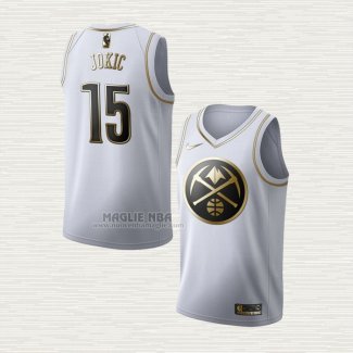 Maglia Nikola Jokic NO 15 Denver Nuggets Golden Edition Bianco