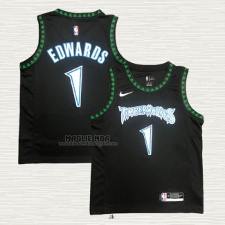 Maglia Anthony Edwards NO 1 Minnesota Timberwolves Hardwood Classics Throwback Nero