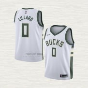 Maglia Damian Lillard NO 0 Bambino Milwaukee Bucks Association 2022-23 Bianco