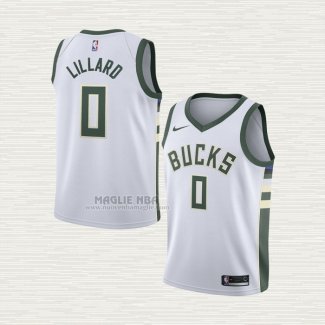 Maglia Damian Lillard NO 0 Bambino Milwaukee Bucks Association 2022-23 Bianco