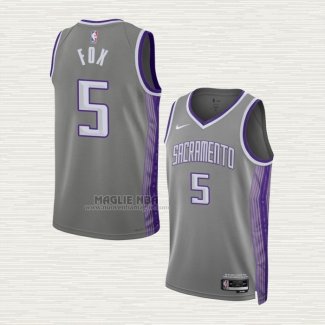 Maglia NO 5 Sacramento Kings Citta 2022-23 Grigio De'Aaron Fox