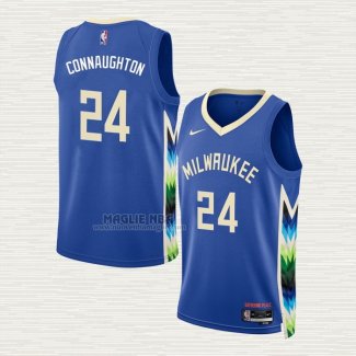 Maglia Pat Connaughton NO 24 Milwaukee Bucks Citta 2022-23 Blu