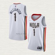 Maglia Zion Williamson NO 1 New Orleans Pelicans Citta 2021-22 Bianco