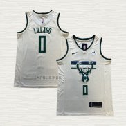 Maglia Damian Lillard NO 0 Milwaukee Bucks Citta 2018-19 Crema