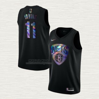 Maglia Kyrie Irving NO 11 Brooklyn Nets Iridescent Logo Nero