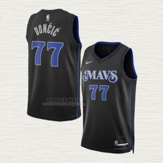 Maglia Luka Doncic NO 77 Dallas Mavericks Citta 2023-24 Blu