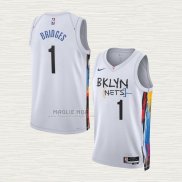 Maglia Mikal Bridges NO 1 Brooklyn Nets Citta 2022-23 Bianco