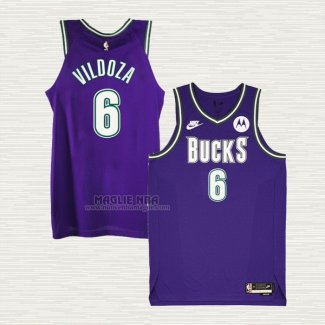 Maglia Luca Vildoza NO 6 Milwaukee Bucks Classic 2022-23 Viola