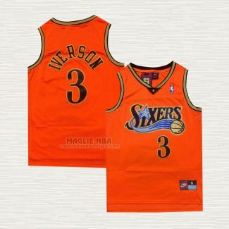 Maglia Allen Iverson NO 3 Philadelphia 76ers Throwback Arancione