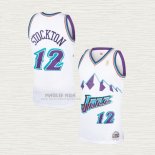 Maglia John Stockton NO 12 Utah Jazz Hardwood Classics Throwback Bianco