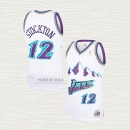 Maglia John Stockton NO 12 Utah Jazz Hardwood Classics Throwback Bianco