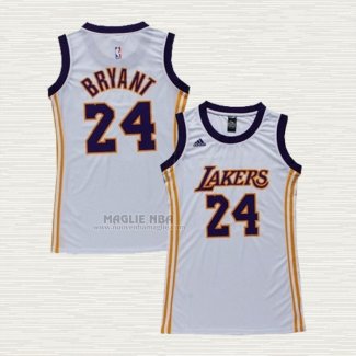 Maglia Kobe Bryant NO 24 Donna Los Angeles Lakers Bianco