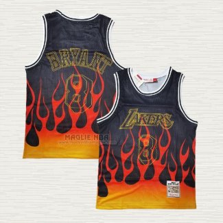 Maglia Kobe Bryant NO 8 Los Angeles Lakers Flames Nero