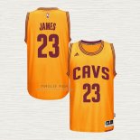 Maglia LeBron James NO 23 Cleveland Cavaliers Throwback Giallo