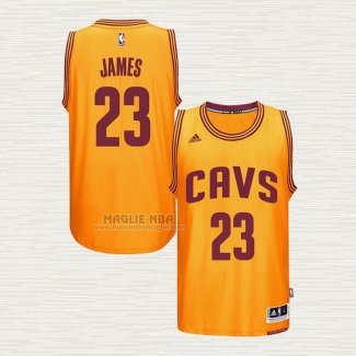 Maglia LeBron James NO 23 Cleveland Cavaliers Throwback Giallo