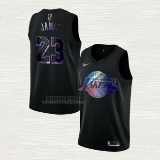 Maglia LeBron James NO 23 Los Angeles Lakers Iridescent Logo Nero