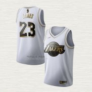 Maglia Lebron James NO 23 Los Angeles Lakers Golden Edition Bianco