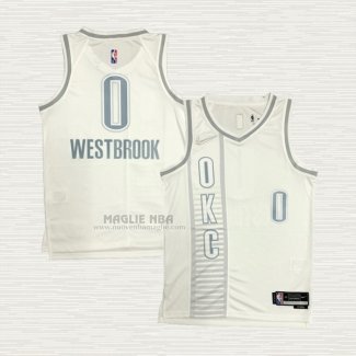 Maglia Russell Westbrook NO 0 Oklahoma City Thunder Citta 2021-22 Bianco