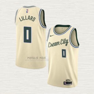 Maglia Damian Lillard NO 0 Milwaukee Bucks Citta 2019-20 Crema