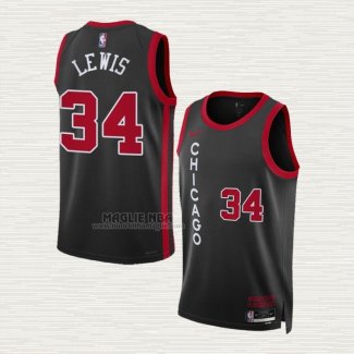 Maglia Justin Lewis NO 34 Chicago Bulls Citta 2023-24 Nero