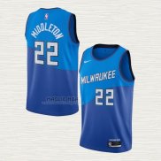 Maglia Khris Middleton NO 22 Milwaukee Bucks Citta 2020-21 Blu