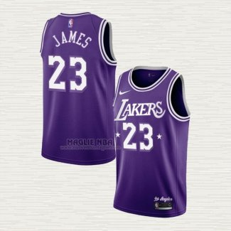 Maglia LeBron James NO 23 Los Angeles Lakers Citta 2021-22 Viola