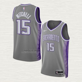 Maglia Davion Mitchell NO 15 Sacramento Kings Citta 2022-23 Grigio