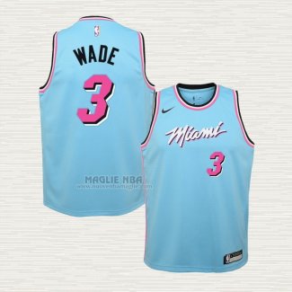 Maglia Dwyane Wade NO 3 Bambino Miami Heat Citta Blu