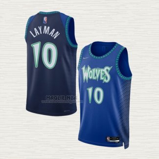 Maglia Jake Layman NO 10 Minnesota Timberwolves Citta 2021-22 Blu