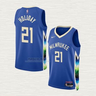 Maglia Jrue Holiday NO 21 Milwaukee Bucks Citta 2022-23 Blu