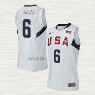 Maglia LeBron James NO 6 USA 2008 Bianco