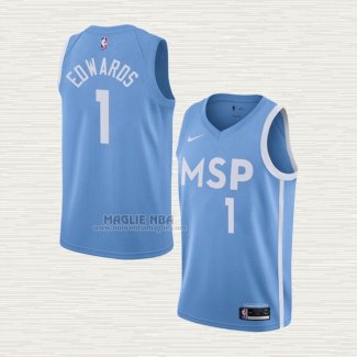 Maglia Anthony Edwards NO 1 Minnesota Timberwolves Citta Blu