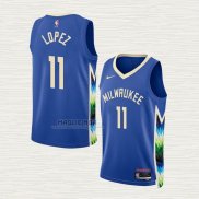 Maglia Brook Lopez NO 11 Milwaukee Bucks Citta 2022-23 Blu