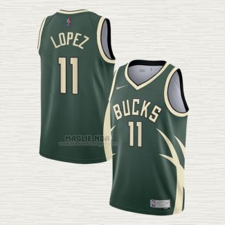 Maglia Brook Lopez NO 11 Milwaukee Bucks Earned 2020-21 Verde