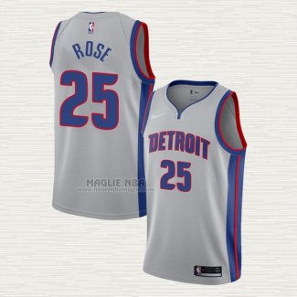 Maglia Derrick Rose NO 25 Detroit Pistons Statement Grigio