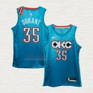 Maglia Kevin Durant NO 35 Oklahoma City Thunder Citta 2018-19 Blu