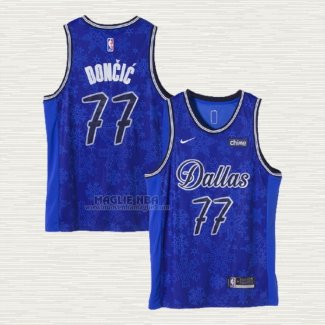 Maglia Luka Doncic NO 77 Dallas Mavericks Fashion Royalty Blu